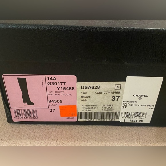 Authentic NIB CHANEL Knee High Tall Heeled Logo Boots 37 - Picture 15 of 15